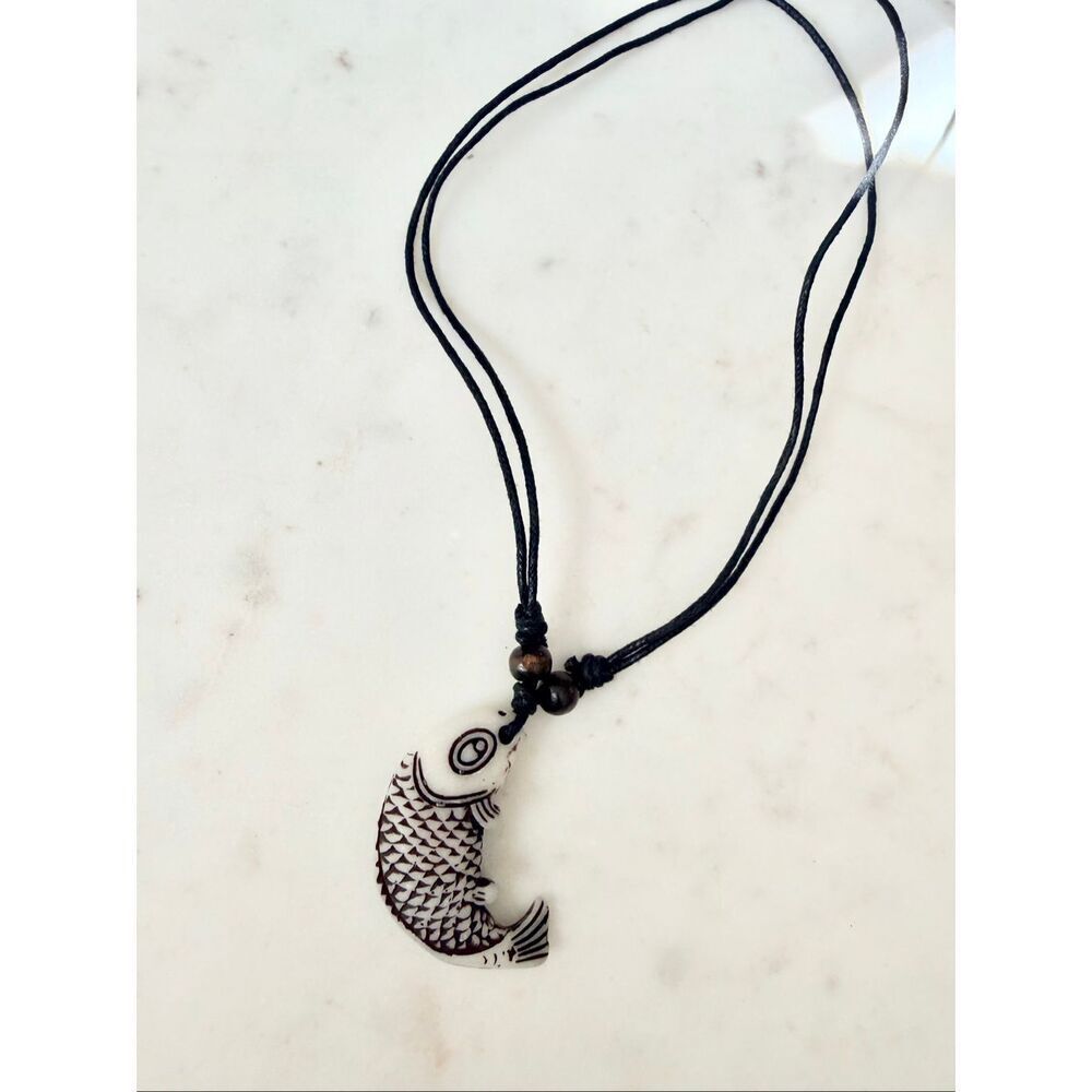 Koi Fish Pendant Necklace Adjustable Cord Coastal Boho Ocean Jewelry